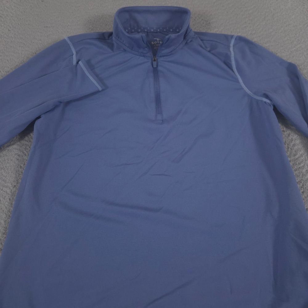 Soybu Top Womens Small Blue 1/4 Zip Mock Neck Thumbholes Performance Pullover